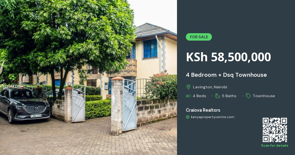 For Sale: 4 Bedroom + Dsq Townhouse , Owashika Road, Lavington, Nairobi ...