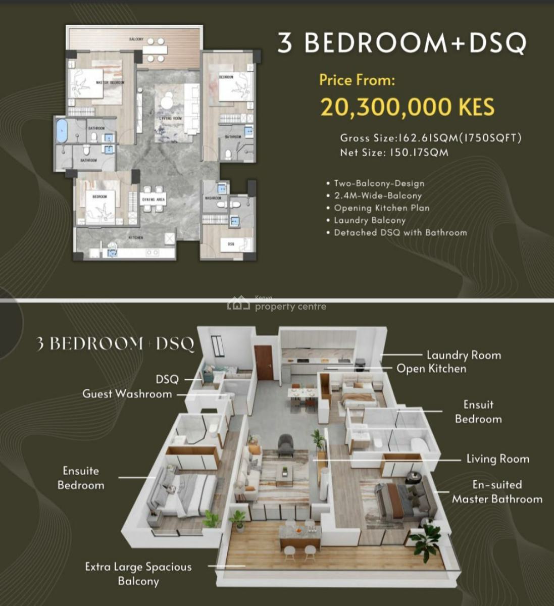 Three Bedroom  Plus Dsq Apartments, Brookside Grove, Westlands, Nairobi, Apartment for Sale