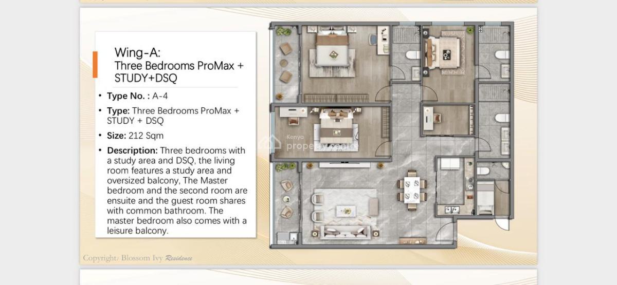 Modern Spacious 3 Bedrooms Apartments + Study Room + Dsq, Kileleshwa, Kileleshwa, Nairobi, Apartment for Sale