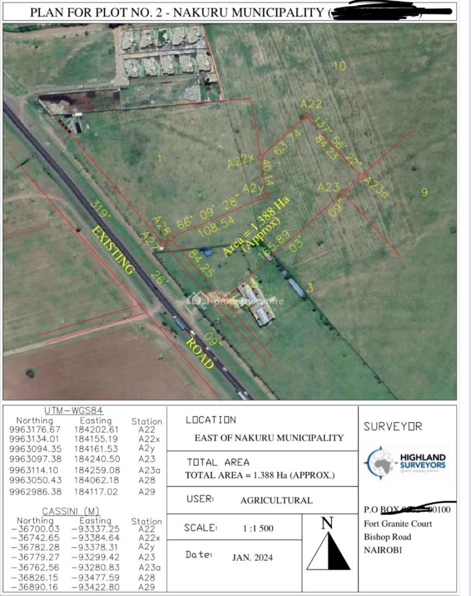 -plot No23g Is 25acres Next to Kiungururia Sch  Kshs 12m an Acre (300m, Nakuru Kiungururia, Nakuru East, Nakuru, Mixed-use Land for Sale
