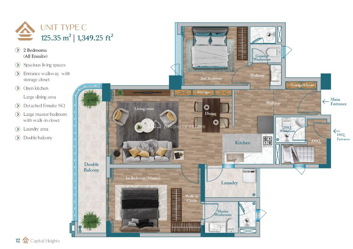 Capital Heights 2 Bedroom + Dsq Apartment in Westlands, Nairobi, Westlands, Westlands, Nairobi, Apartment for Sale