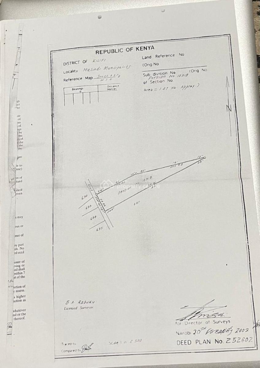 1.27 Ha. Beach Property in Malindi at Lawfords Hotel. Asking, Malindi, Malindi Town, Kilifi, Mixed-use Land for Sale