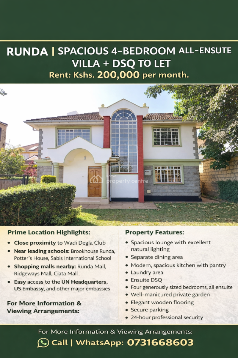 Runda, Runda, Nairobi Central, Nairobi, Townhouse for Rent