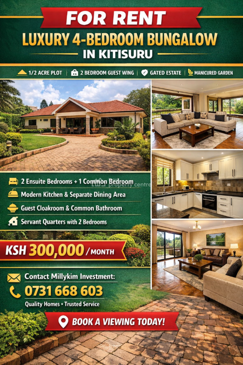Luxury 4-bedroom Bungalow, Kitisuru, Nairobi, Townhouse for Rent