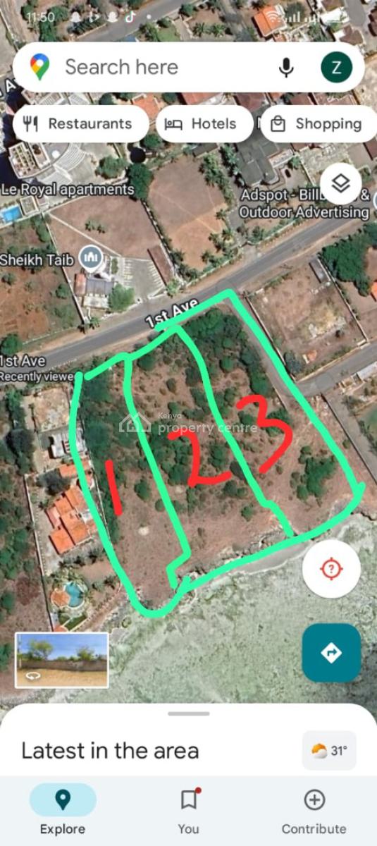 1 Acre Beach Front Property in New Nyali Along 1st Avenue. As, Nyali, Nyali, Mombasa, Mixed-use Land for Sale