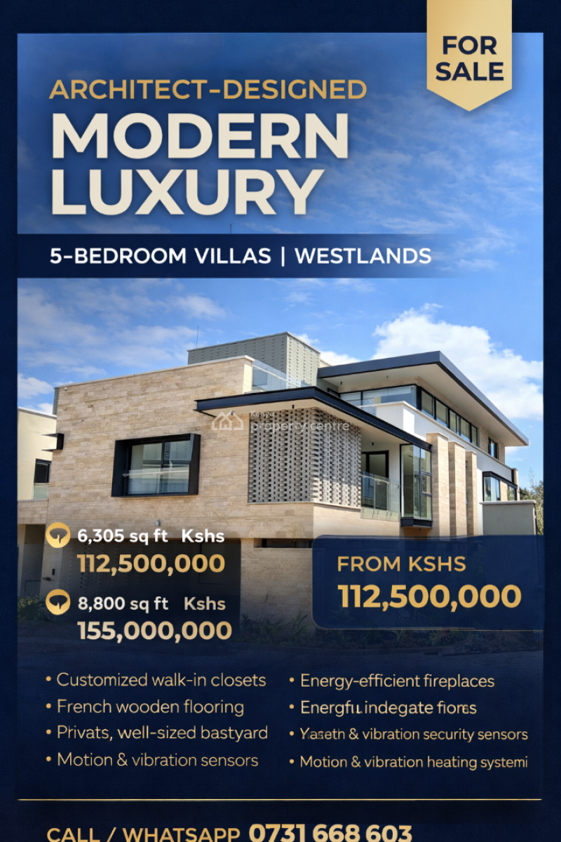 Brand New 5-bedroom Modern Villas, Westlands, Nairobi, Townhouse for Sale