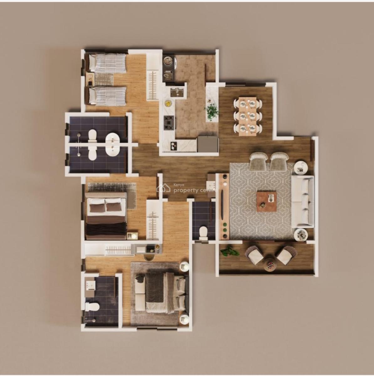 Elegant 3 Bedroom All Ensuite Apartment with Sq, 300 Meters From Waiyaki Way, Kinoo, Kiambu, Apartment for Sale