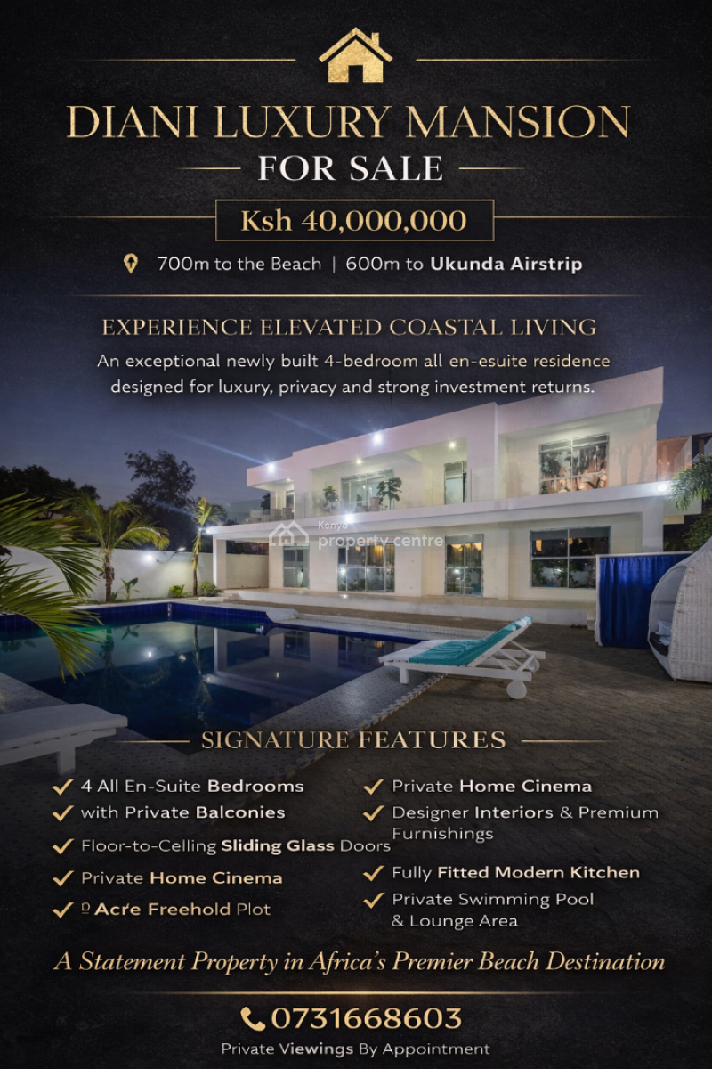 Prime Investment Opportunity -- Luxury 4 Bedroom Mansion, Ukunda Airstrip, Ukunda, Kwale, Townhouse for Sale