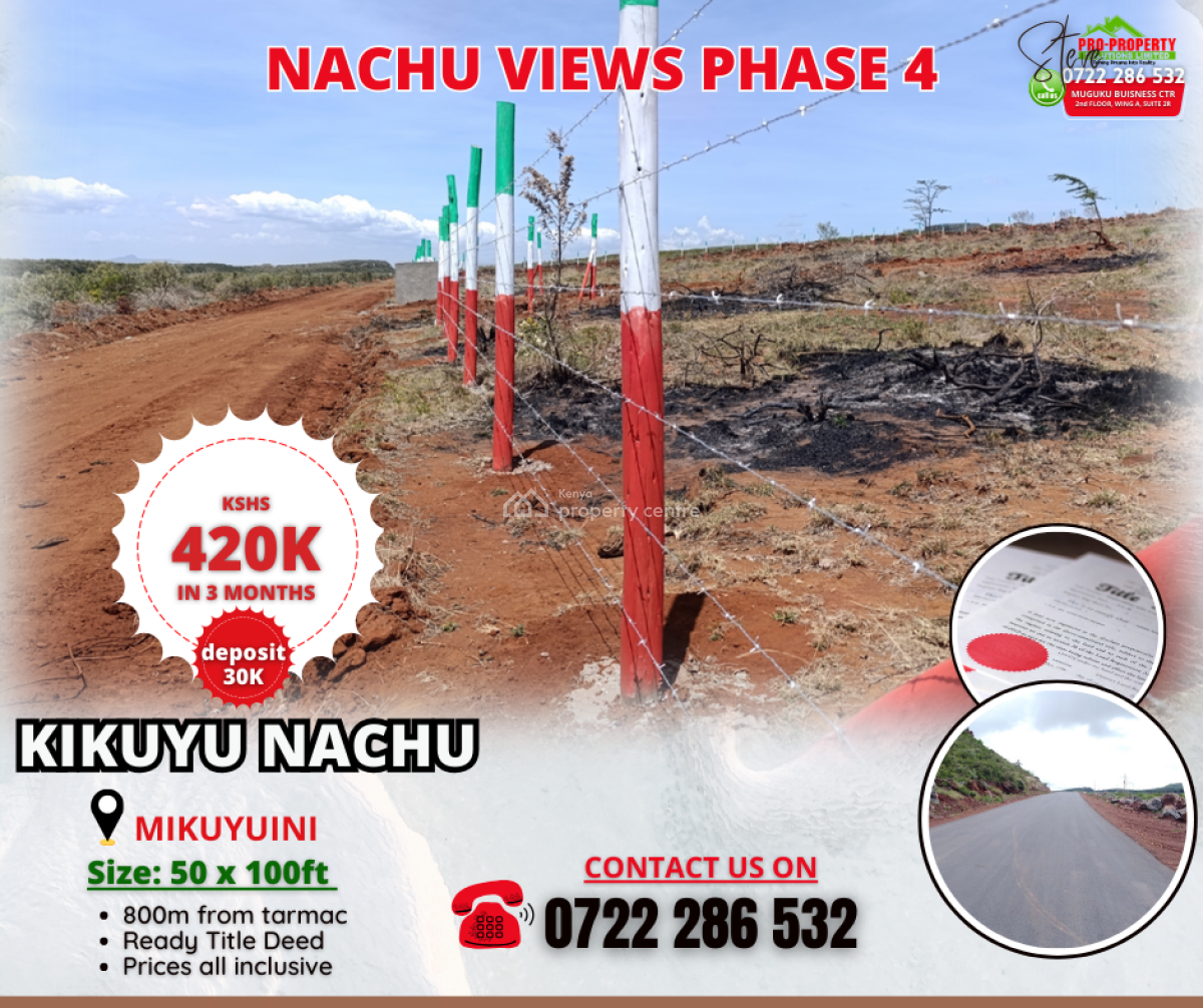 450k Affordable Kikuyu Nachu Plots, Nachu, Mikuyuini, Kikuyu, Kiambu, Residential Land for Sale