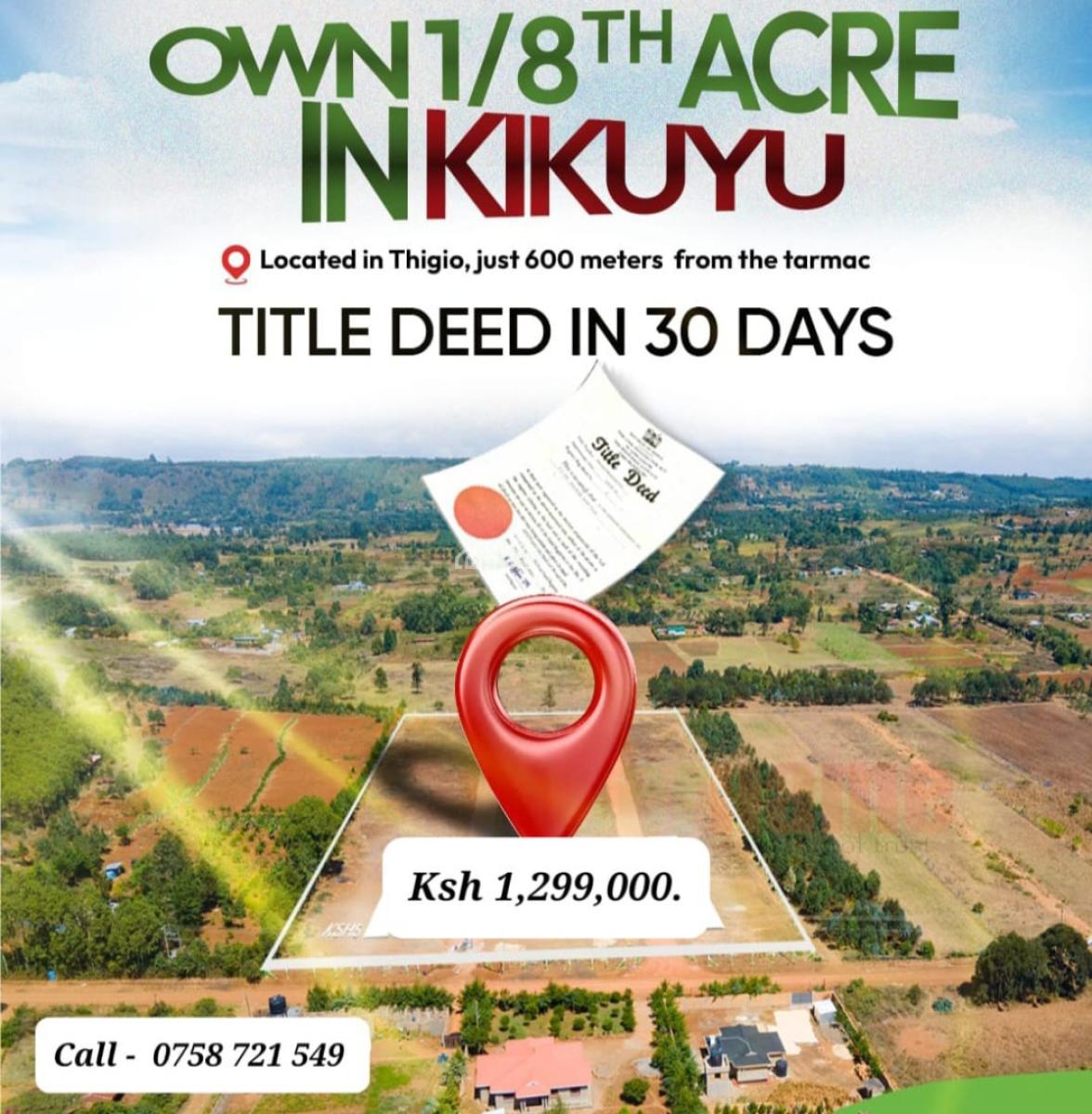 50 By 100 Plots in Kikuyu, Kikuyu, Thigio, Kikuyu, Kiambu, Residential Land for Sale