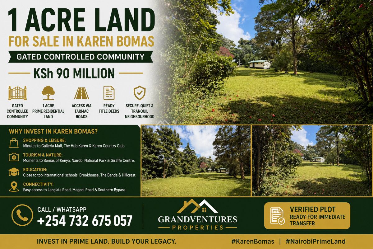 Prime One Acre Land in Gated Community, Bomas, Karen, Nairobi, Land for Sale