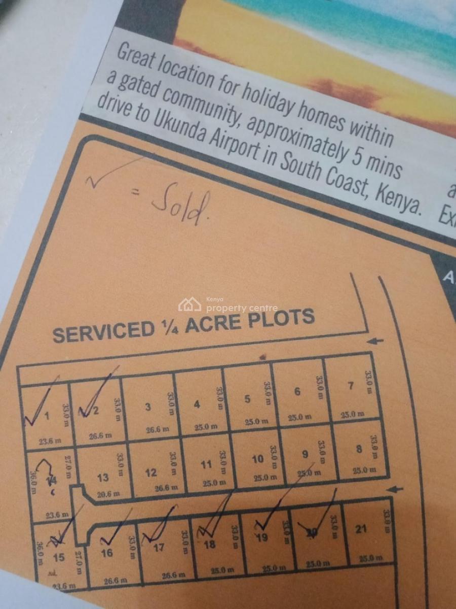 Quarter Plots Diani Second Row From The Beach and 3 Minute, Ukunda Diani Beach, Ukunda, Kwale, Mixed-use Land for Sale