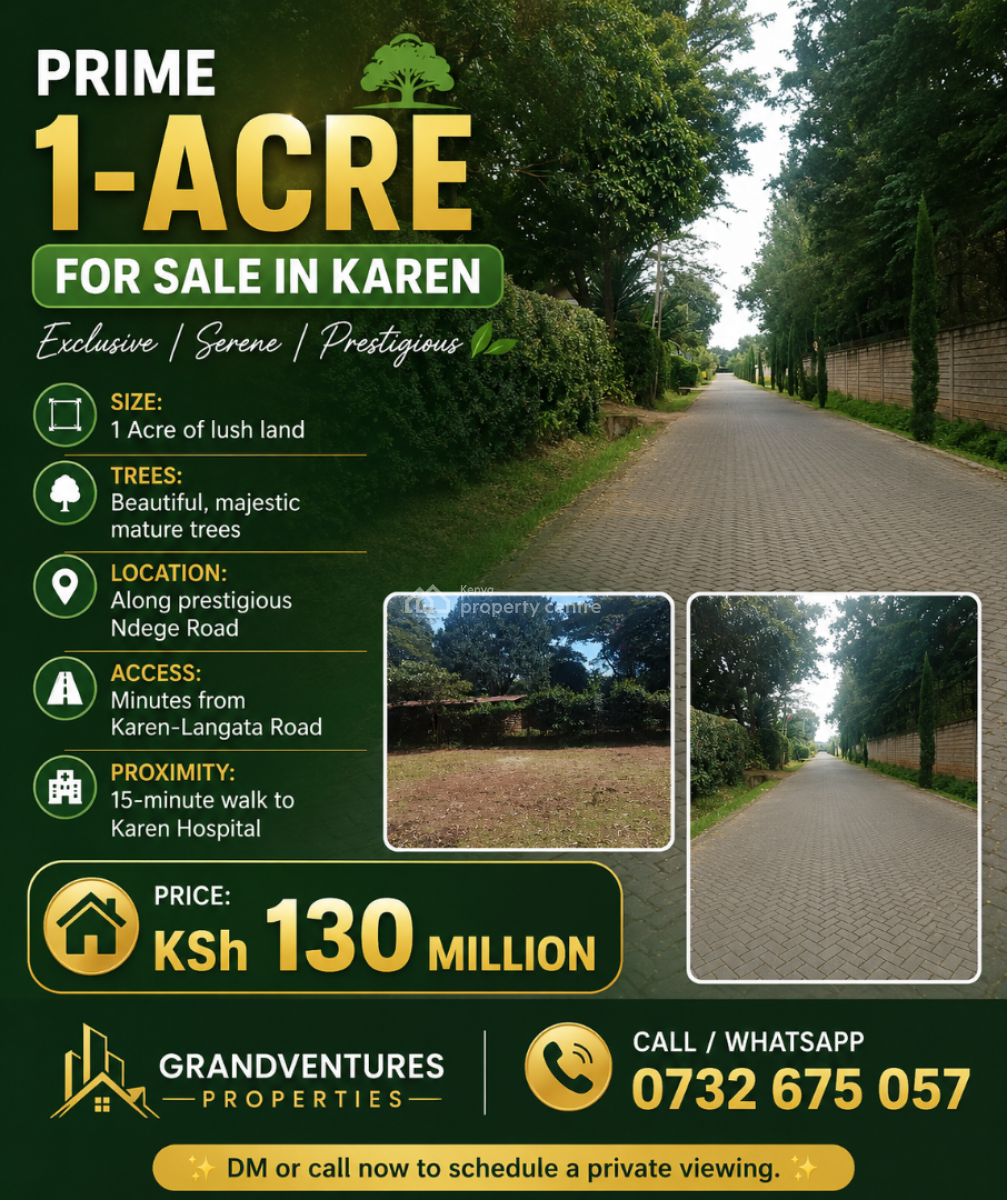 Prime One Acre Land with Ready Documentation, Ndege Road, Karen, Nairobi, Land for Sale