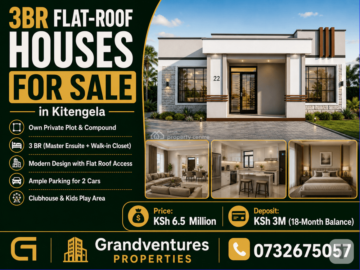 Modern 3 Bedroom Master Ensuite Flat Roof House, Kimalat, Kitengela, Kajiado, House for Sale