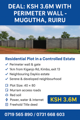 Perimeter Wall -- Mugutha, Ruiru, Mugutha, Ruiru, Ruiru, Kiambu, Residential Land for Sale