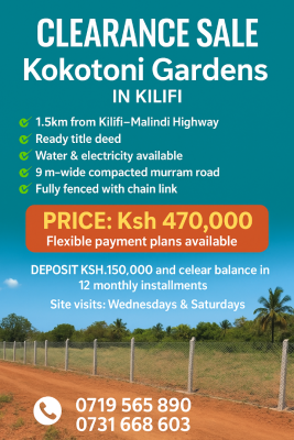 Kokotoni Gardens in Kilifi, Kokotoni Gardens in Kilifi, Bamba, Kilifi, Residential Land for Sale