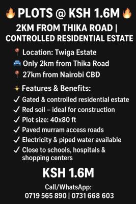 Twiga Estate,2km From Thika Road, Thika Road, Ruiru, Kiambu, Residential Land for Sale