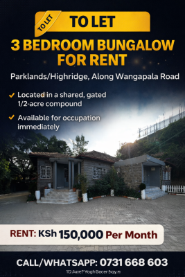 Parklands, Parklands, Parklands, Nairobi, Detached Bungalow for Rent