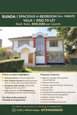 Runda, Runda, Nairobi Central, Nairobi, Townhouse for Rent