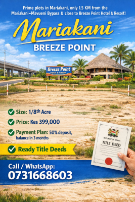 Land, Mariakani Breeze Point, The Mariakani– Mavueni Bypass, Mariakani, Kilifi, Land for Sale
