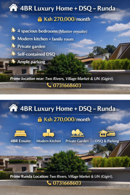 4br Luxury Home + Dsq -- Runda, Two Rivers,, Runda, Westlands, Nairobi, House for Rent