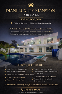 Prime Investment Opportunity -- Luxury 4 Bedroom Mansion, Ukunda Airstrip, Ukunda, Kwale, Townhouse for Sale