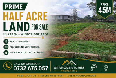 Prime Half Acre Land with a Ready Title Deed, Windyridge, Karen, Nairobi, Land for Sale